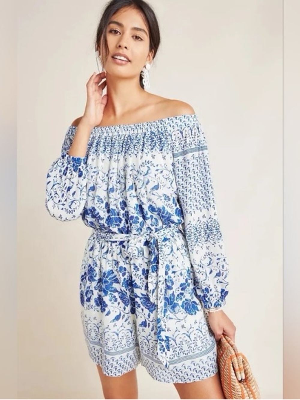 Anthropologie Clemente Off Shoulder Greek Greece Romper